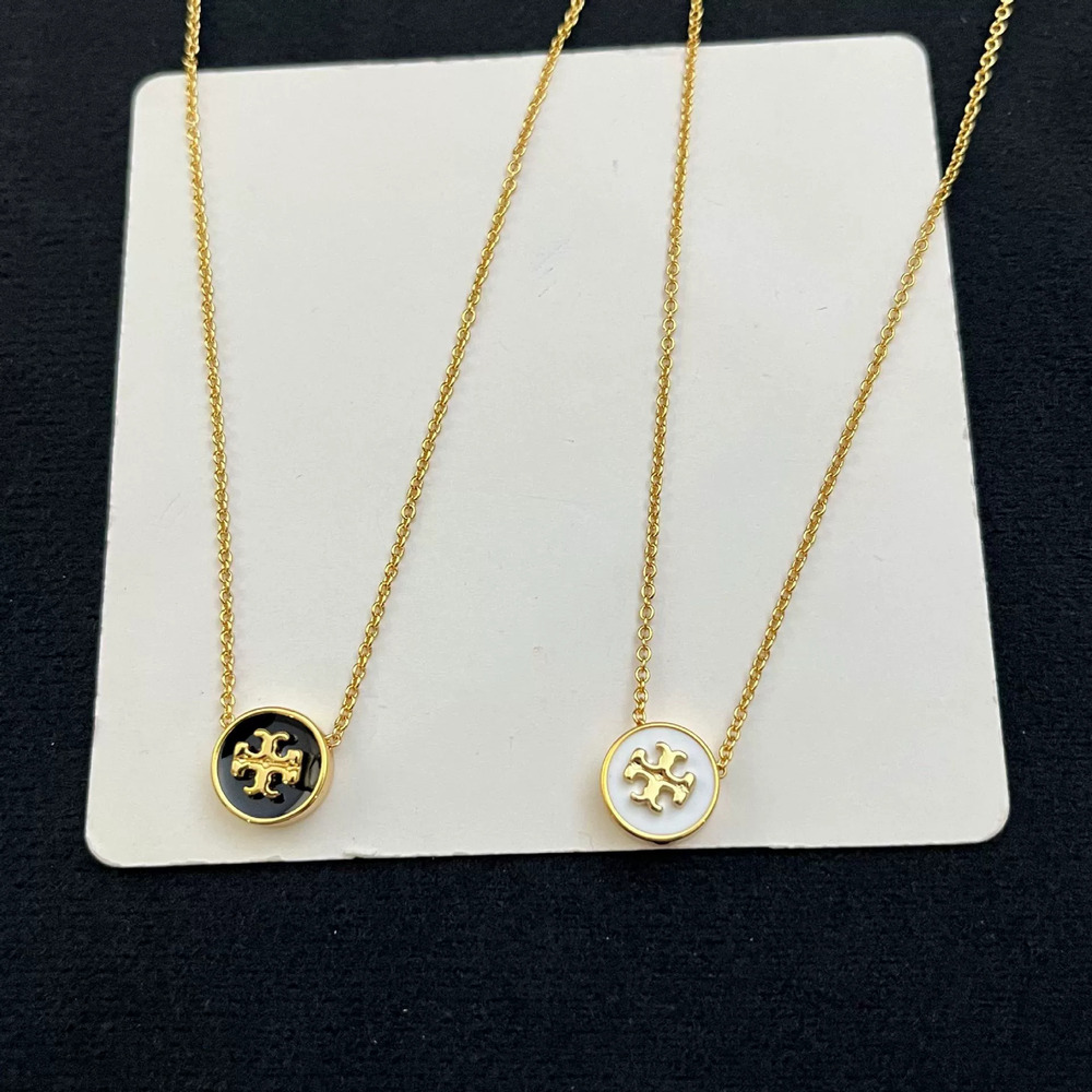 Tory Burch Geometric Circle Letter Inlaid Enamel Necklace